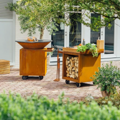 Mise en place table corten 65 pro teak