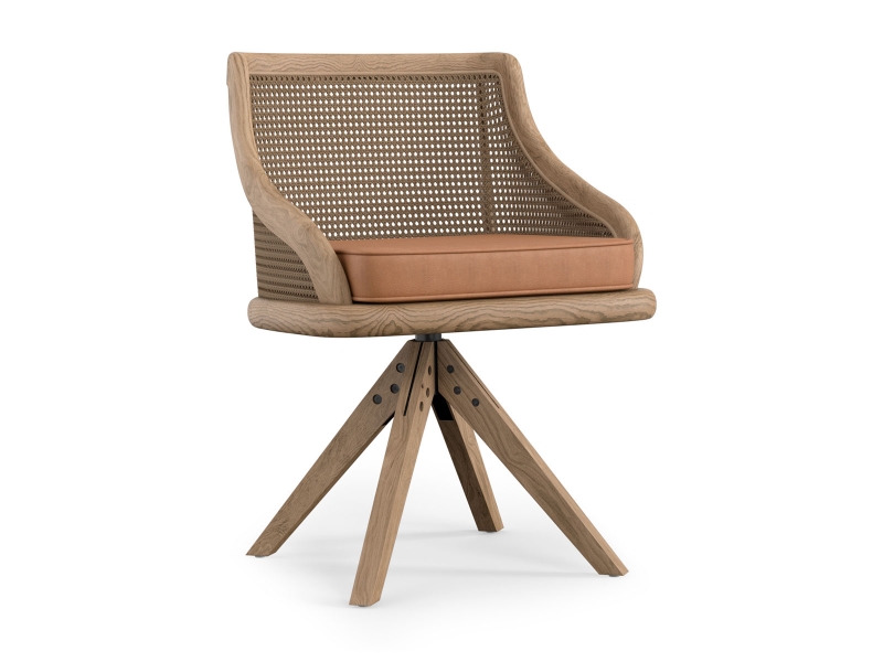 Стул с подлокотниками Carlos Cane Weathered Oak/Caramel фабрики OKA